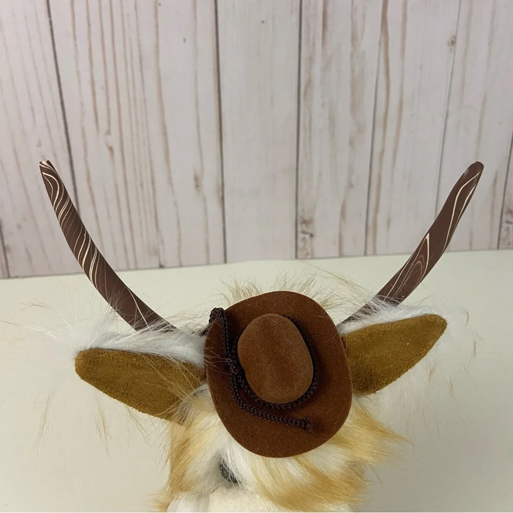 ❌ SOLD Highland Cow Coo Gnome Tan White Cowboy Hat Bell Handmade Farmhouse Home - Picture 6 of 12